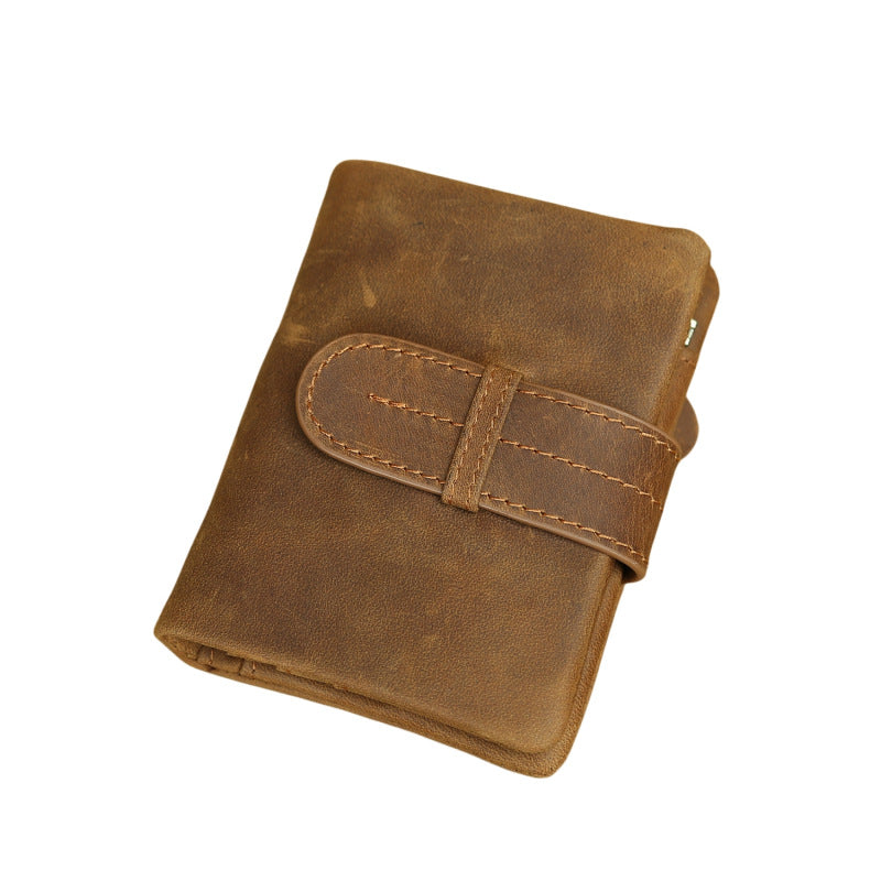 Women's & Men's & Vintage Crazy Horse Leather First Layer Cowhide Short Men's Wallets
