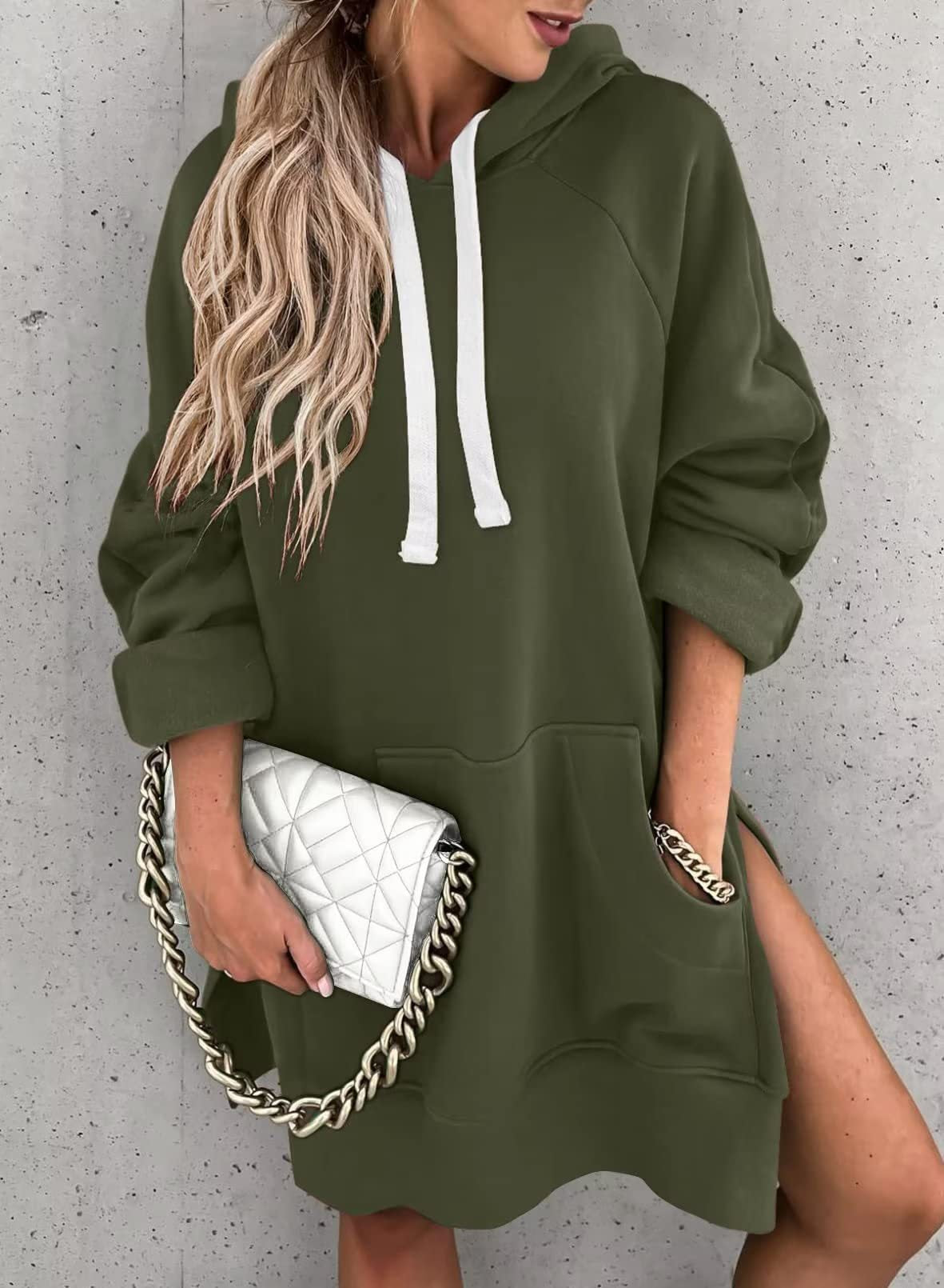 Women's Innovative Solid Color Hooded Mid-length Sweaters