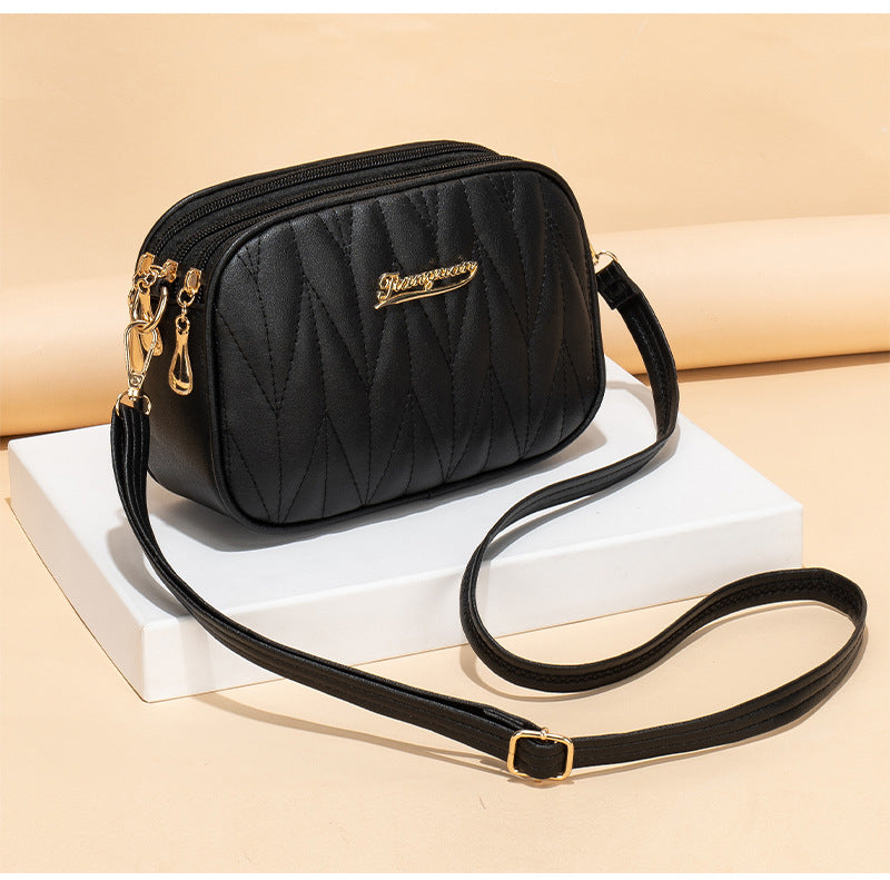 Large Capacity Triple Zipper Fashionable Simple Women's Messenger Bag