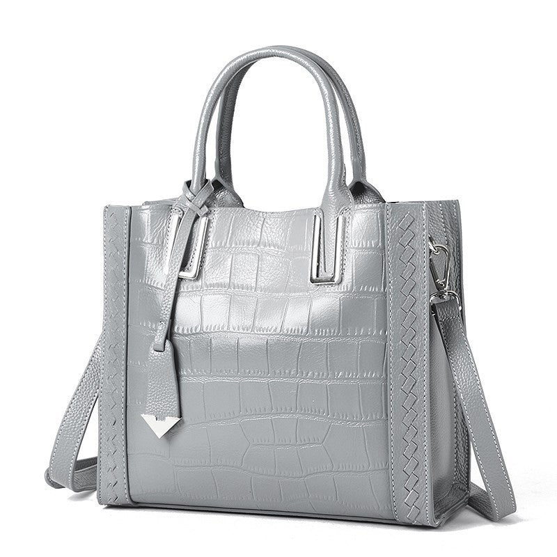 Women's First Layer Cowhide Crocodile Pattern Woven Women's Handbag