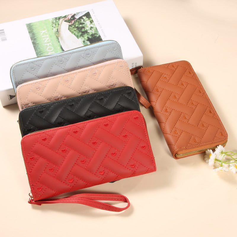 Women's Large Capacity Single Zipper Embroidered Multiple Ladies Wallet