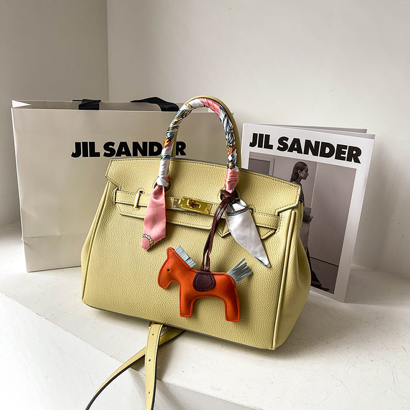 Women's Fashionable Lychee Pattern Portable Texture Large Shoulder Bags