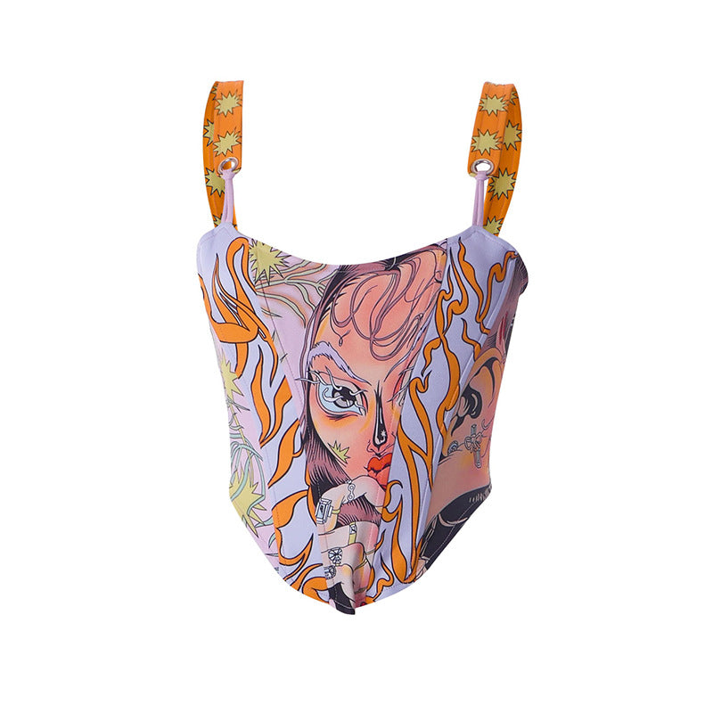 Women's Summer Fashion Printed Fashionable Waist Camisole Tops