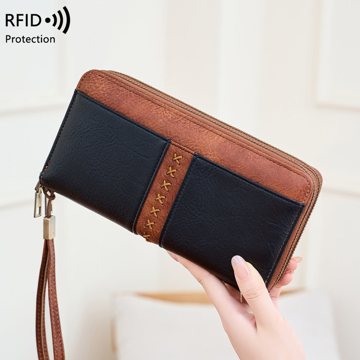 Women's & Men's Retro Contrast Color Long Large Capacity Ladies Wallet