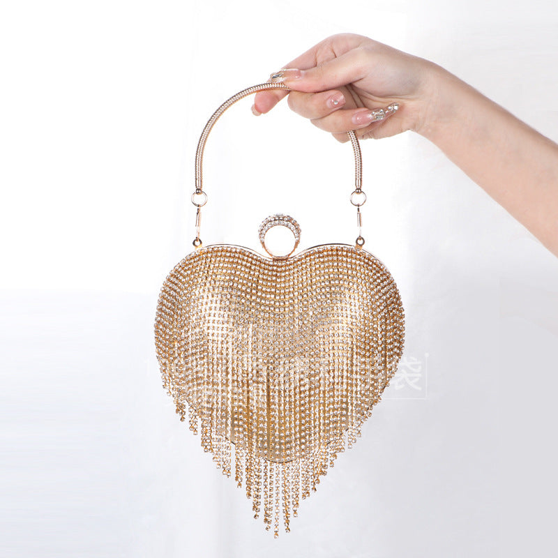 Tassel Rhinestone Dinner Heart-shaped Popular Diamond Evening Bags