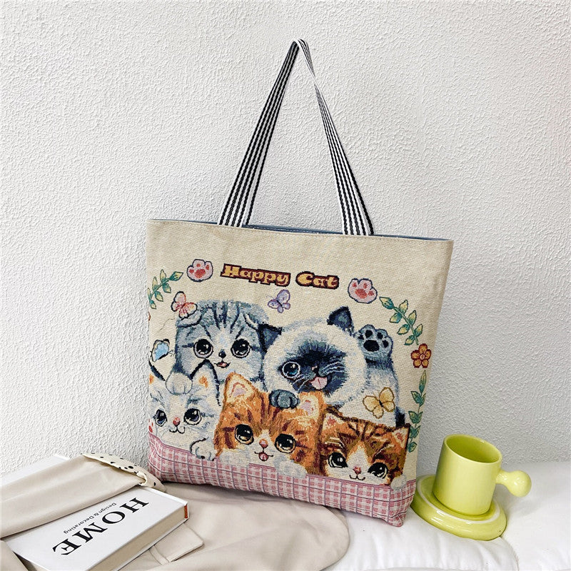 Women's Retro Fashion Illustration Embroidered Large Capacity Tote Bags