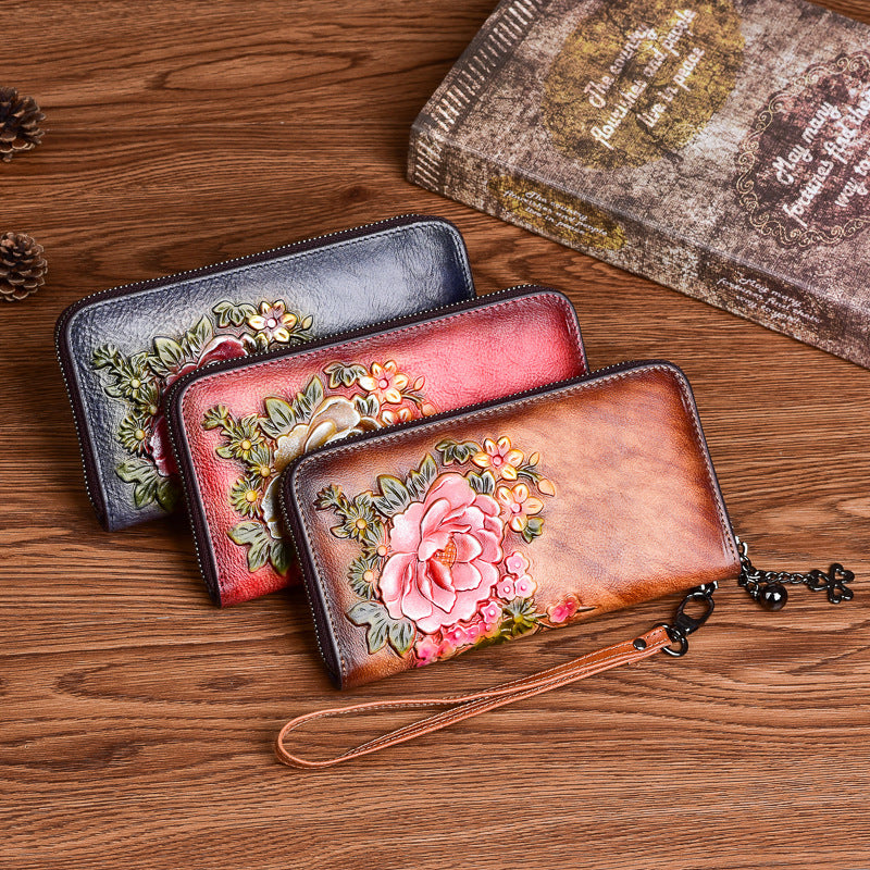 First Layer Cowhide Multiple Slots Long Handbags