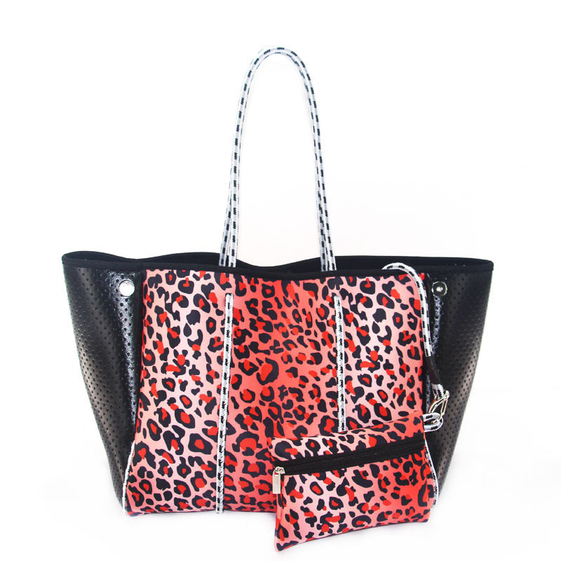 Leopard Print Printed Black Portable Beach Shoulder Bags