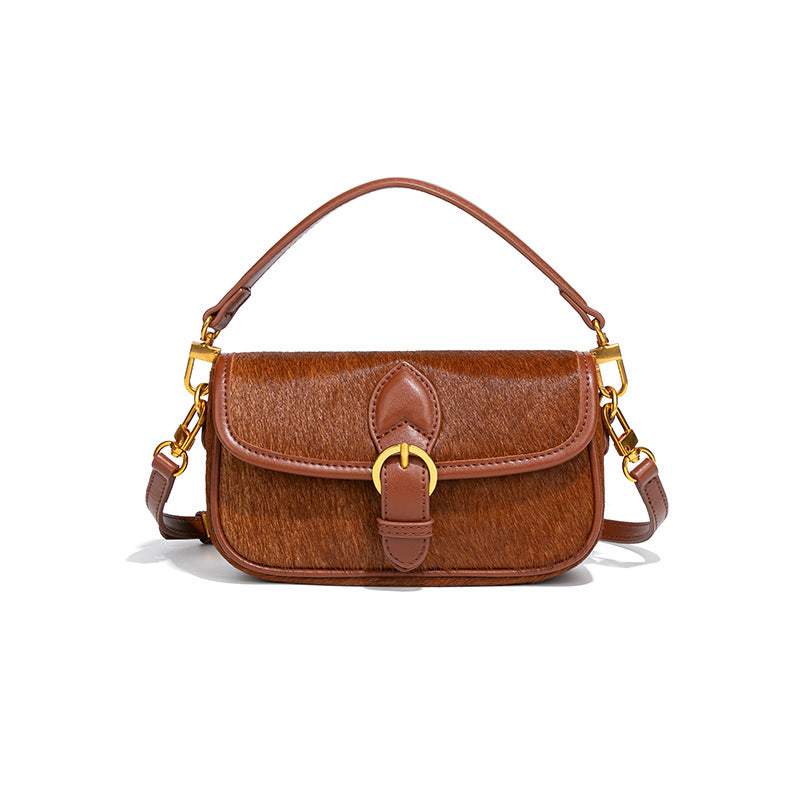 Temperament Entry Lux Horse Hair Leather Stitching Saddle Women's Messenger Bag