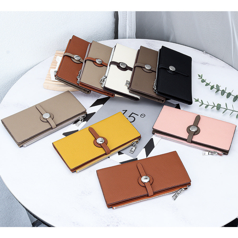 Leather Long Fashion Color Contrast Folding Large Capacity Multiple Ladies Wallet