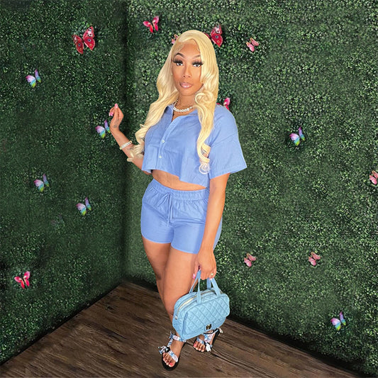 Women's Shirt Elastic Pocket Two-piece Summer Suits