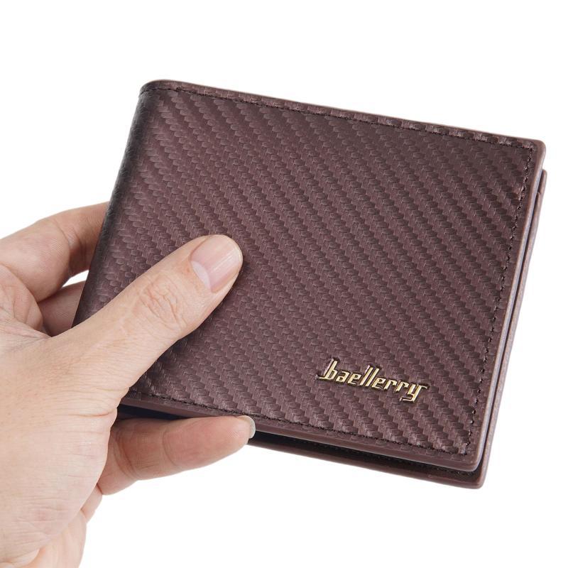 Men's Short Carbon Fiber Pattern Open Zipper Men's Wallet