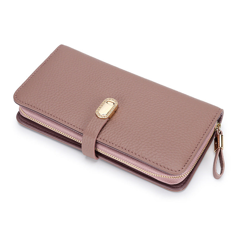 First Layer Cowhide Long Large Pattern Zipper Ladies Wallet