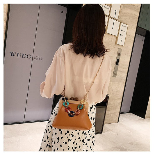 Women's Winter Korean Style Wooden Clip Chain Bags