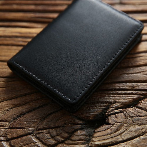 Men's Short First Layer Leather Business Clip Card Holder