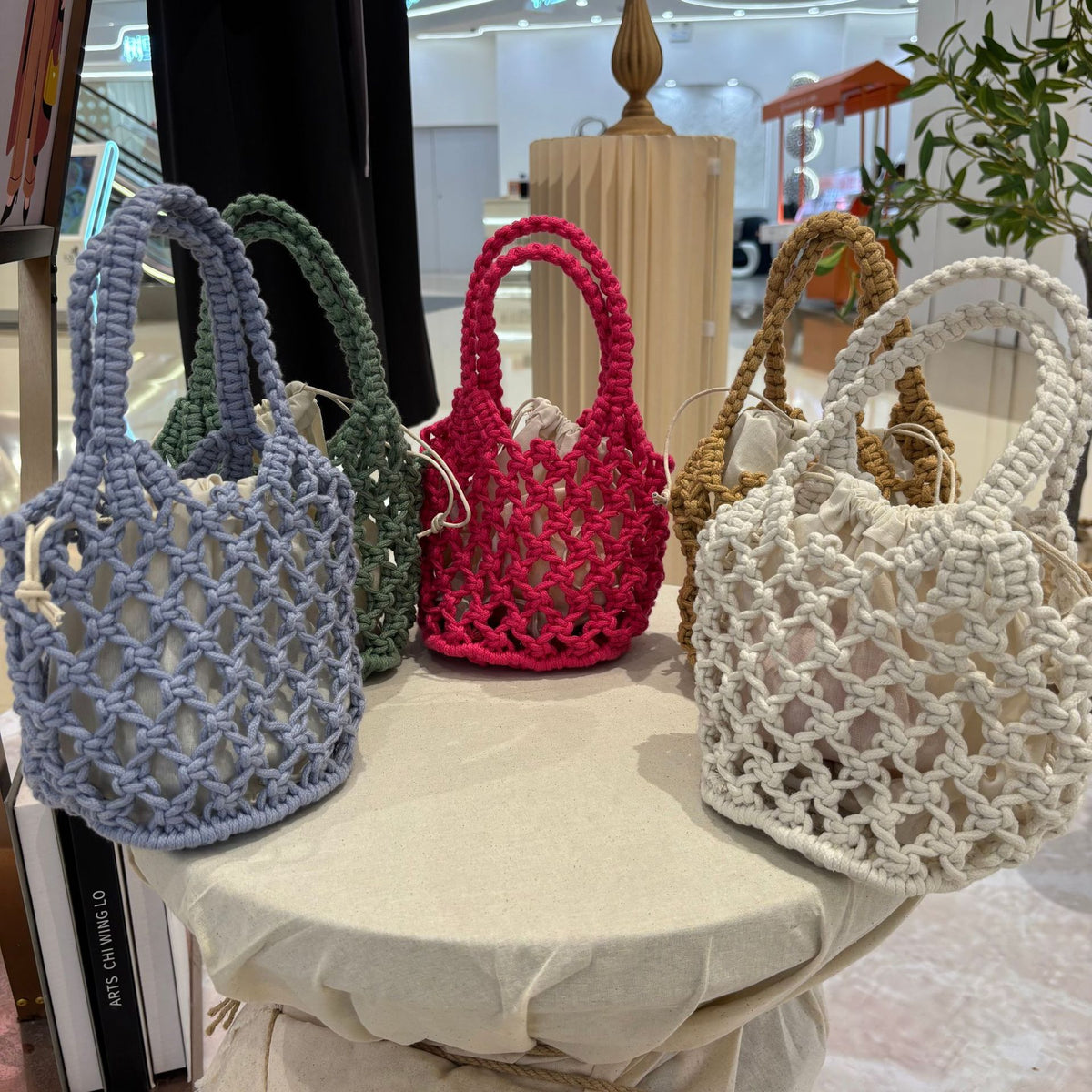 Cotton String Hand Dopamine Color Mini Knitting Female Chic Beach Bags