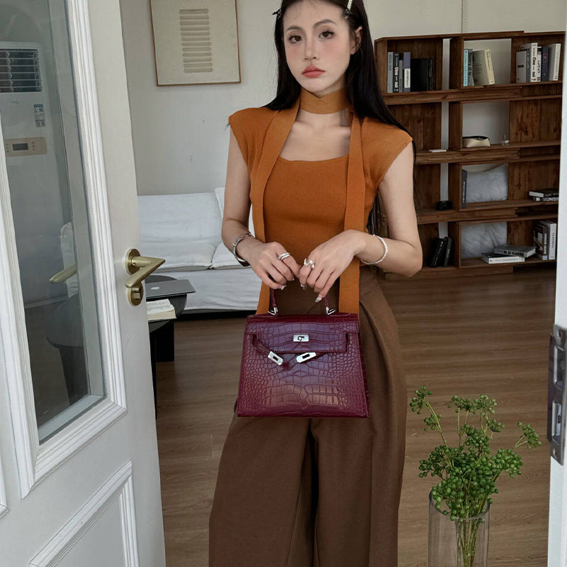 Women's Second Generation Kelly Crocodile Pattern Versatile Portable Stone Women's Messenger Bag