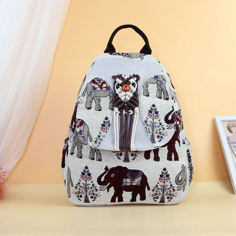 Layer Zipper Elephant Retro Hand-woven College Backpacks