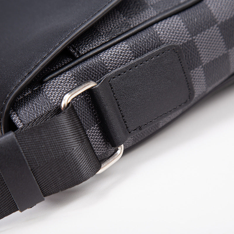 Men's Fashion Plaid Korean Leather Personality Stylish Men's Messenger Bags