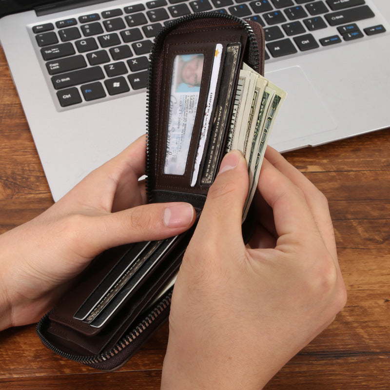 Men's Zipper Multifunctional One Pure Billfold Driving Men's Wallet