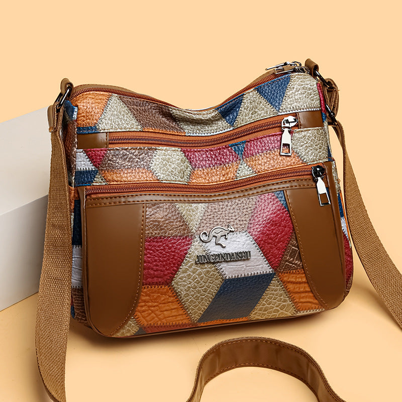 Women's Leather Fashion Trend Blype Colored Mosaic Personalized Women's Shoulder Bag