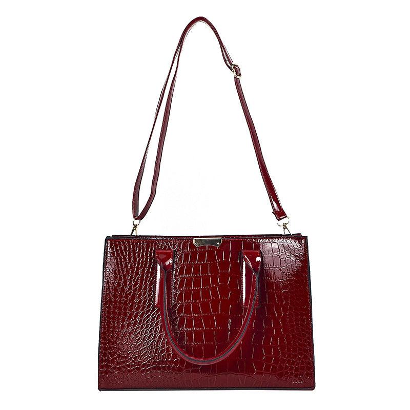 Women's Patent Leather Crocodile Pattern Three-piece Set Mother Women's Handbag