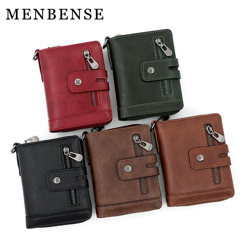 Men's Vintage Short Zipper Hasp 2 Fold Card Holder