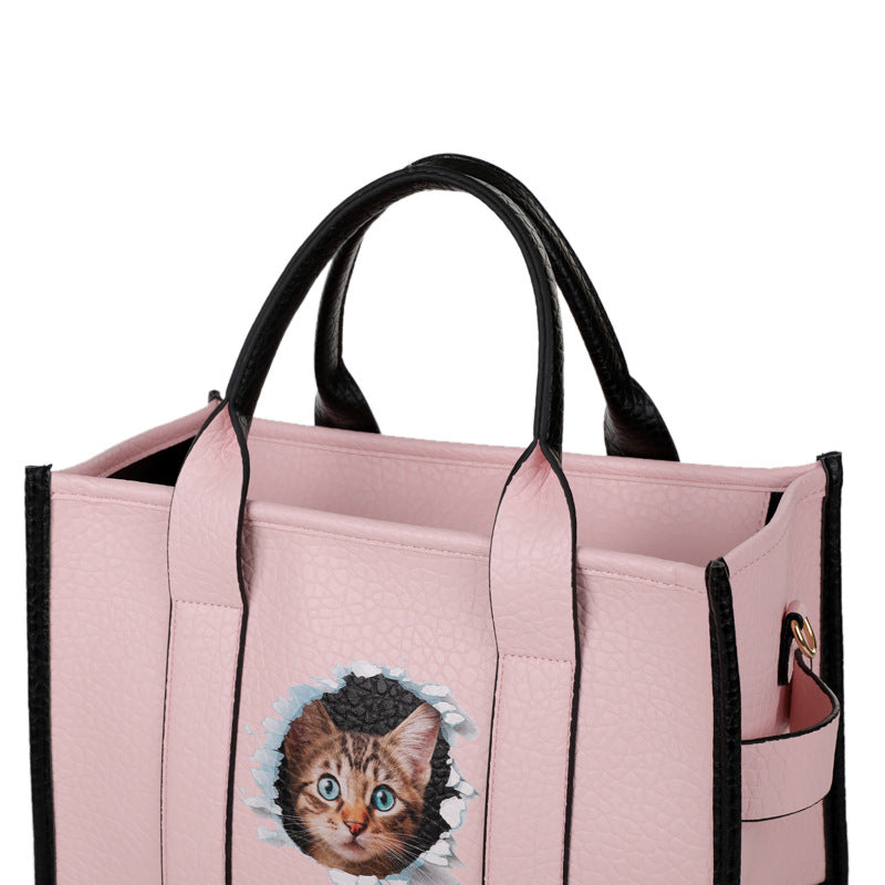 Portable Large Capacity Cartoon Printed Cat Tote Bags