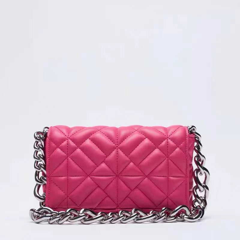 Check Thick Chain Quilted Rice Word Crossbody Bags