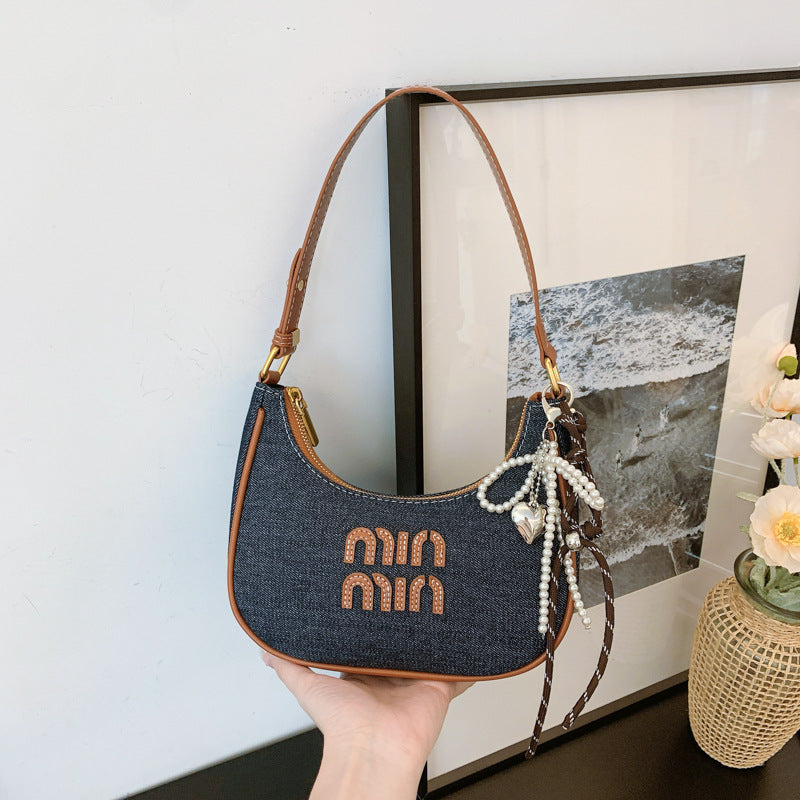 Women's Denim Crescent-shaped Underarm Fashion Selenodont Armpit Bags