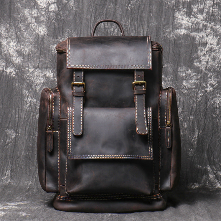 Men's Leather Crazy Horse Mountain Climbing Large Backpacks