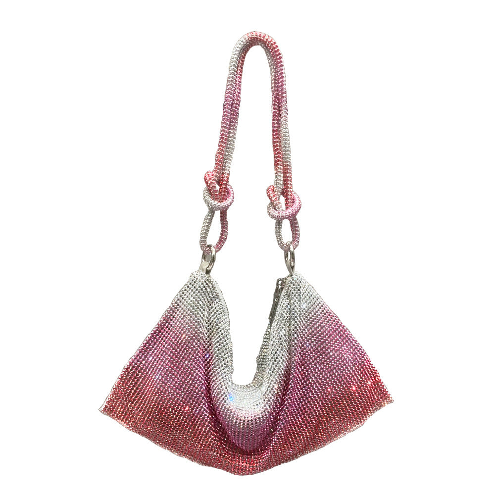 Attractive Women's Rhinestone Underarm Pink Clutch Shoulder Bags