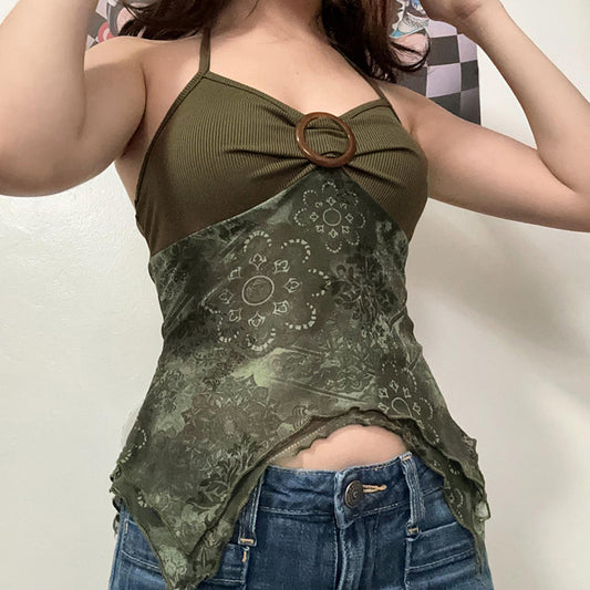 Women's Vintage Printed Small Sling Ethnic Round Tops