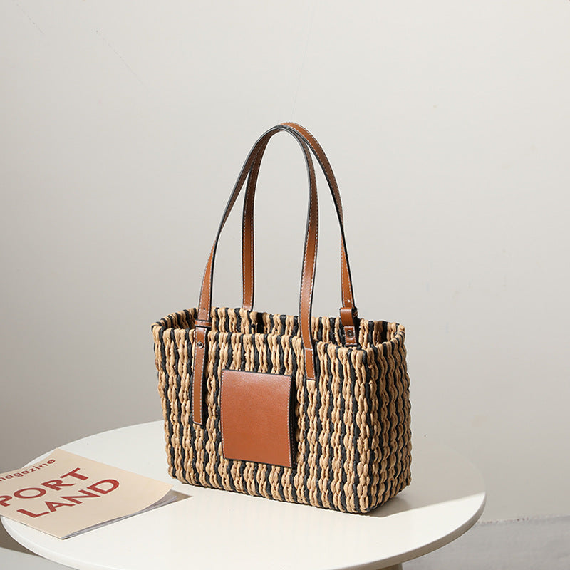 Women's Fashion Woven Portable Rattan Weave Seaside Shoulder Bags