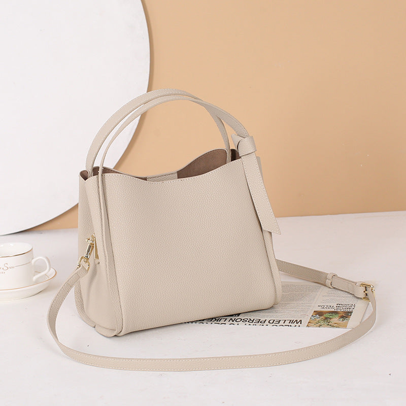 Leather Fashion Cattlehide Clutch Versatile High Sense Large Bucket Bags