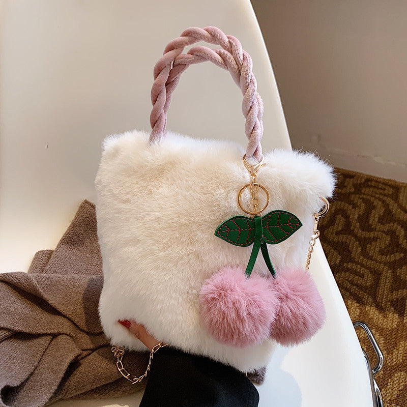 Chain Design Cherry Plush Gentle Cute Women's Messenger Bag