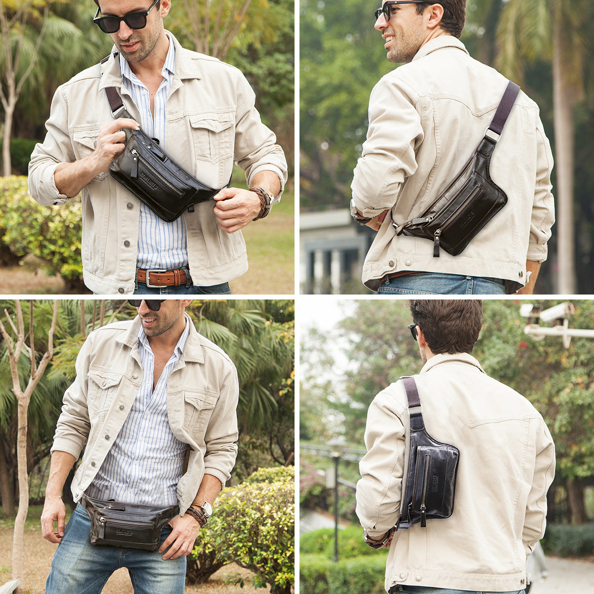 Men's Black Angel First Layer Cowhide Fashion Men's Waist Packs