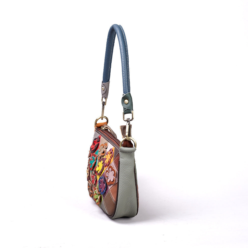Women's Layer Cowhide Genuine Leather Handmade Contrast Color Men's Bags