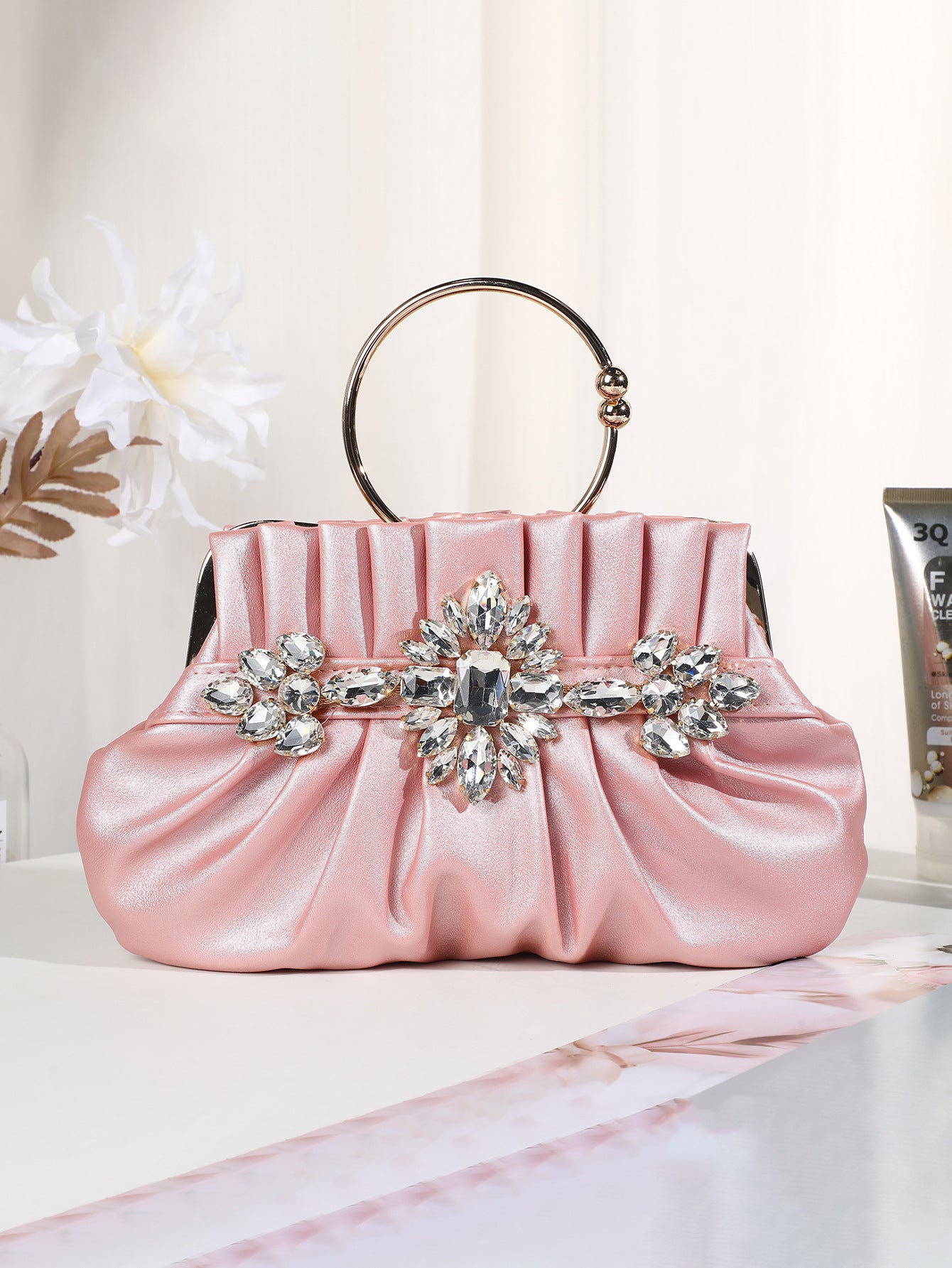 Refined Rhinestone Dinner Pleated Hollow Design Evening Bags