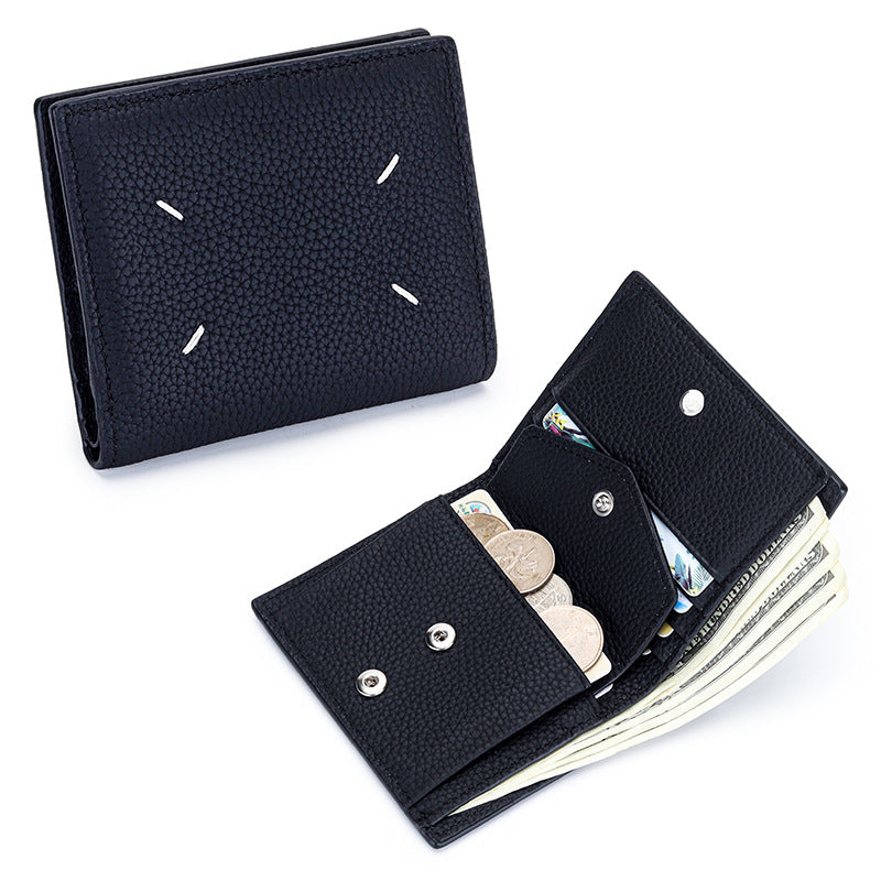 Women's Pure Cowhide Short Leather Folding Multiple Ladies Wallet