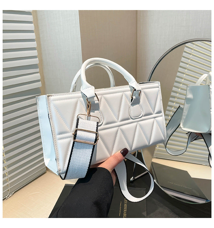 Women's Western Style Large Capacity Triangle Texture Indentation Solid Color Retro Shoulder Bags