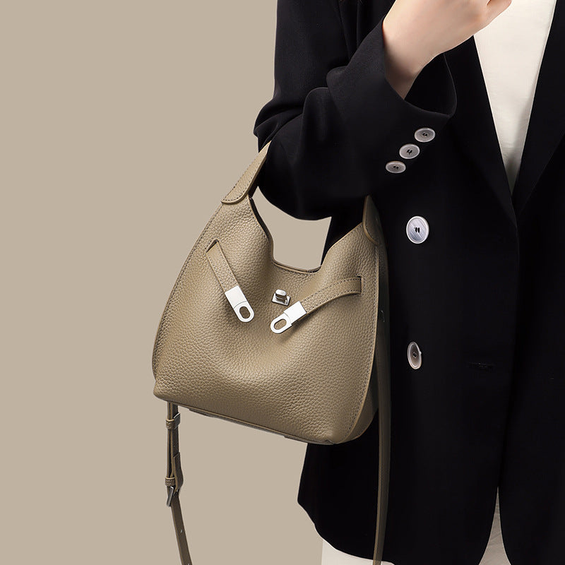 Women's Genuine Leather Portable Vegetable Basket High-grade Bags