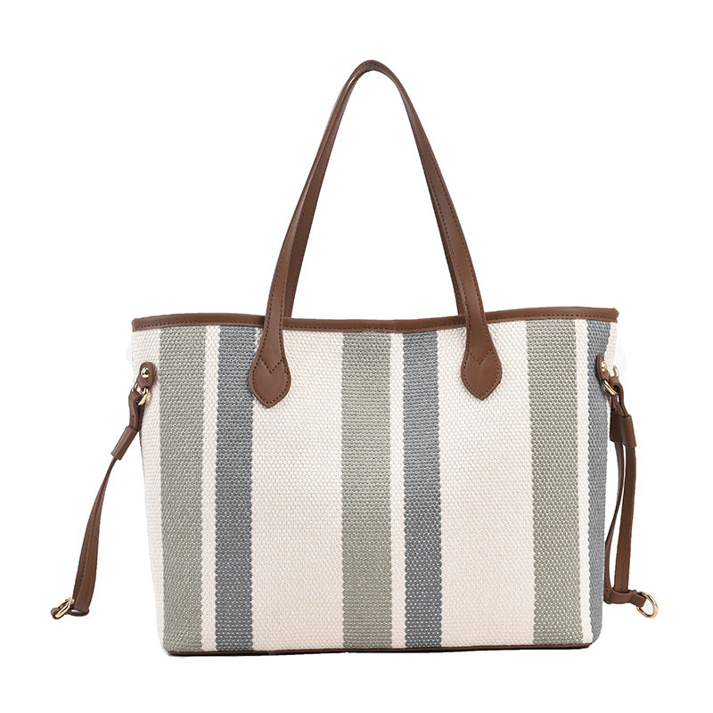 Canvas Large Capacity Underarm Popular Striped Shoulder Bags