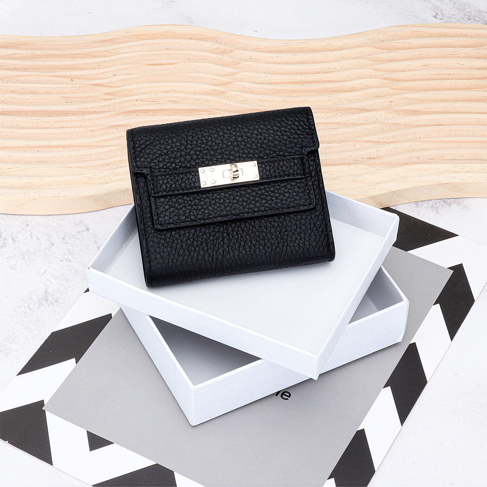 Women's Cowhide Short Fashion Folding Genuine Leather Ladies Wallet