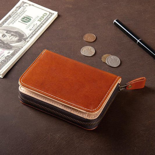 Men's Cowhide Short Genuine Vertical Zipper Green Purses