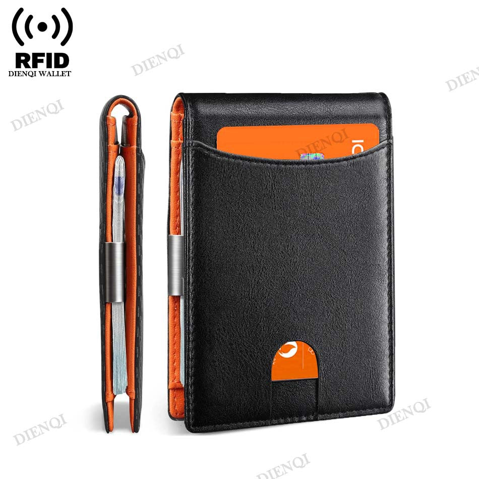 Men's Gold Clip Swiping Zipper Pocket Carbon Men's Wallets