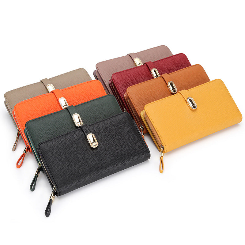 First Layer Cowhide Long Large Pattern Zipper Ladies Wallet