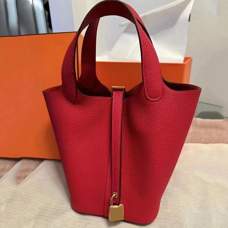 Women's Genuine Leather Vegetable Basket Bride Litchi Grain Bags