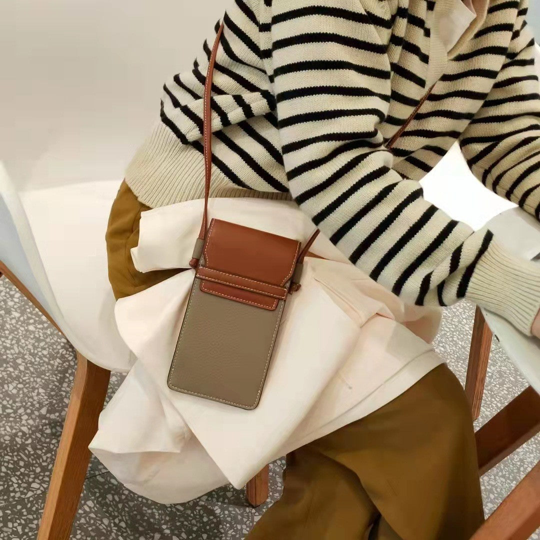 Real Leather Simple Vertical Single Mobile Female Fashion Phone Bags