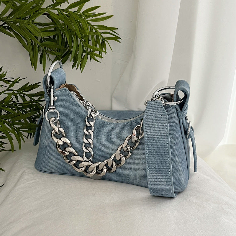 Women's Fashionable Denim Simple Moon Chain Underarm Crossbody Bags